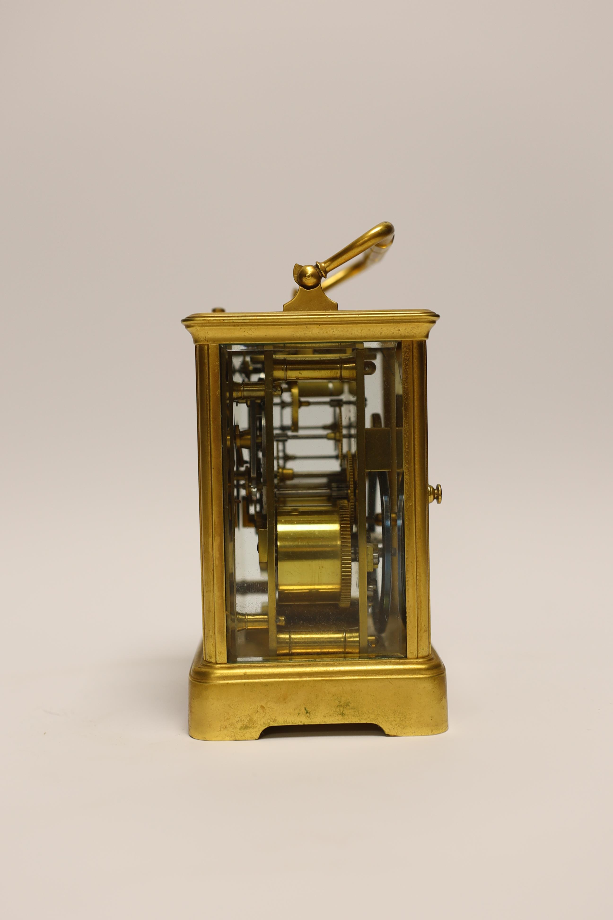 A gilt brass carriage clock with repeater, the dial inscribed Edward & Sons Glasgow, 18cm high